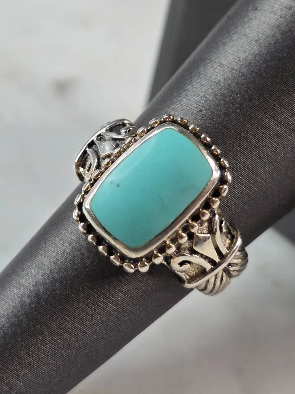 Womens Vintage Estate Sterling Silver Southwestern Turquoise Ring 5.8g E628